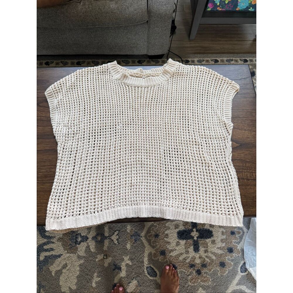 Neutral Open Stitch oatmeal Short Sleeve Sweater 2XL